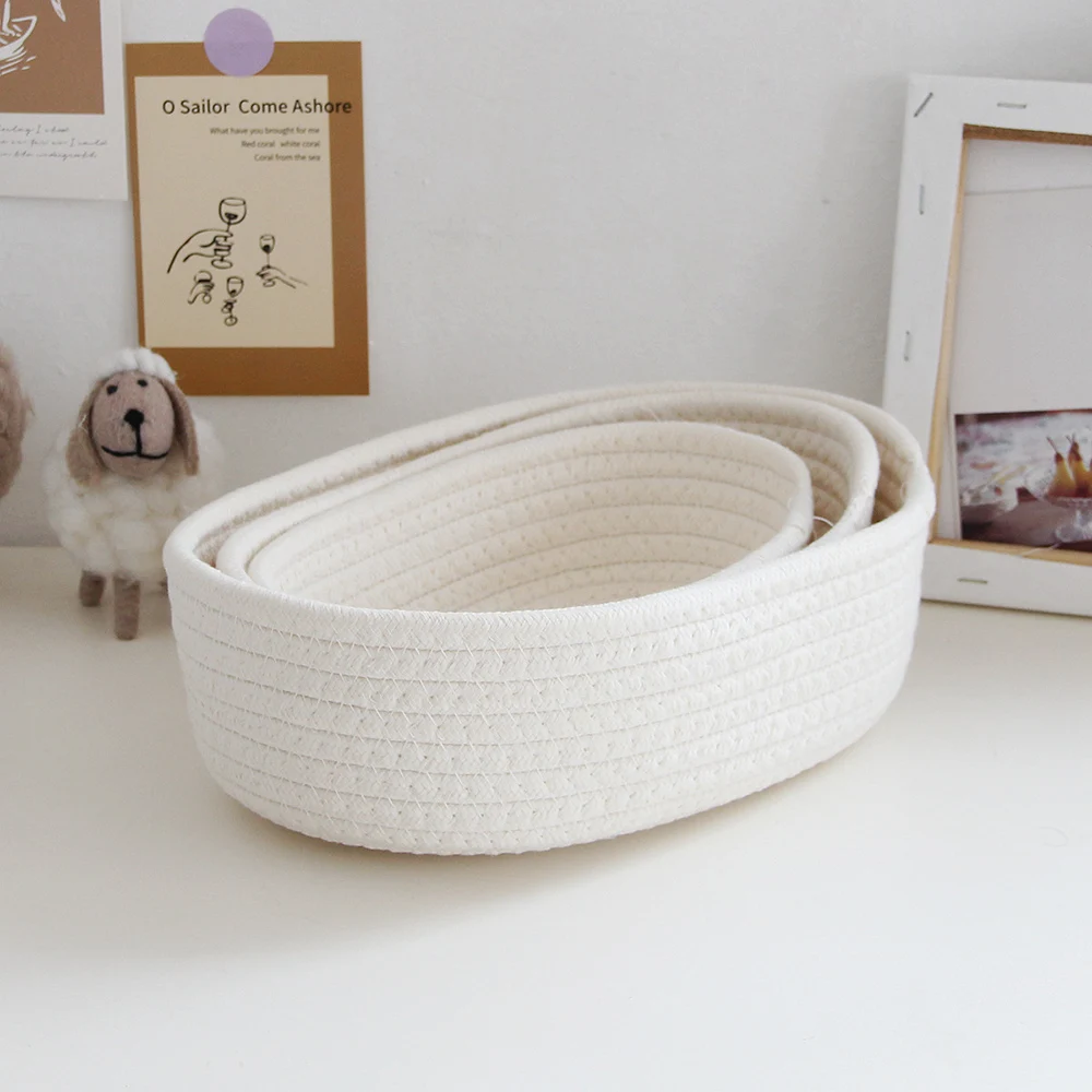 1PC Storage Basket Toys Cosmetics Office Stationery Storage Box Hand Woven Cotton Thread Storage Basket Boat Shaped Basket