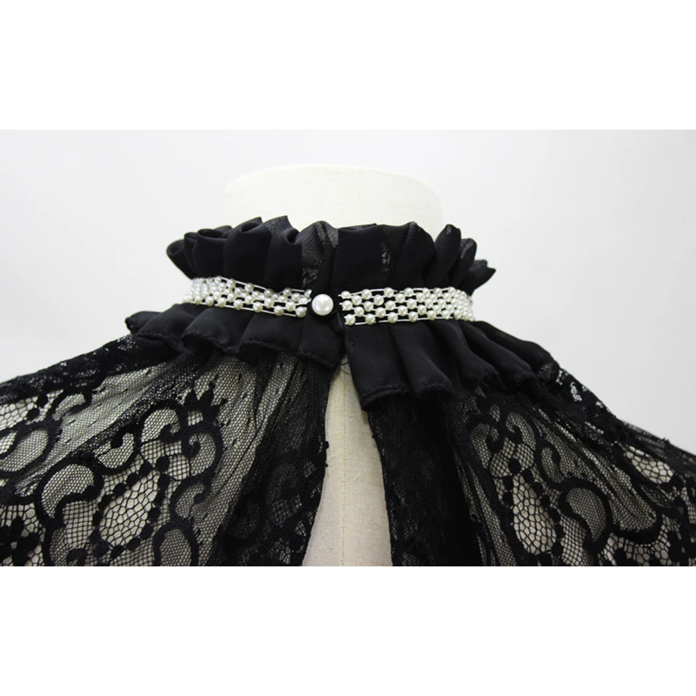

Black Beaded Lace False Collar Detachable Hollow Design Elegant Fashion for Party Wedding Office Matching Collar