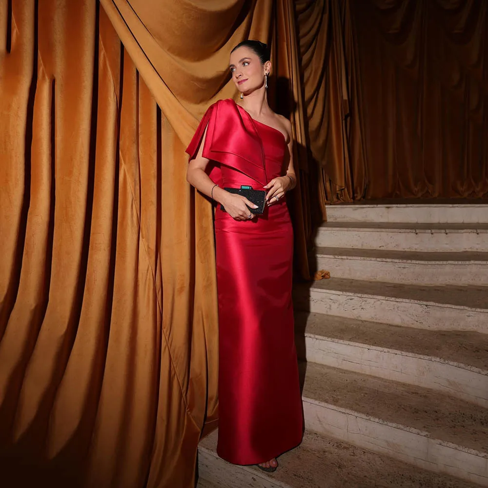Msikoods 2025 Satin une épaule robes de bal femmes rouge robe de soirée élégante pour les robes d'événement de soirée d'invité de mariage personnalisé