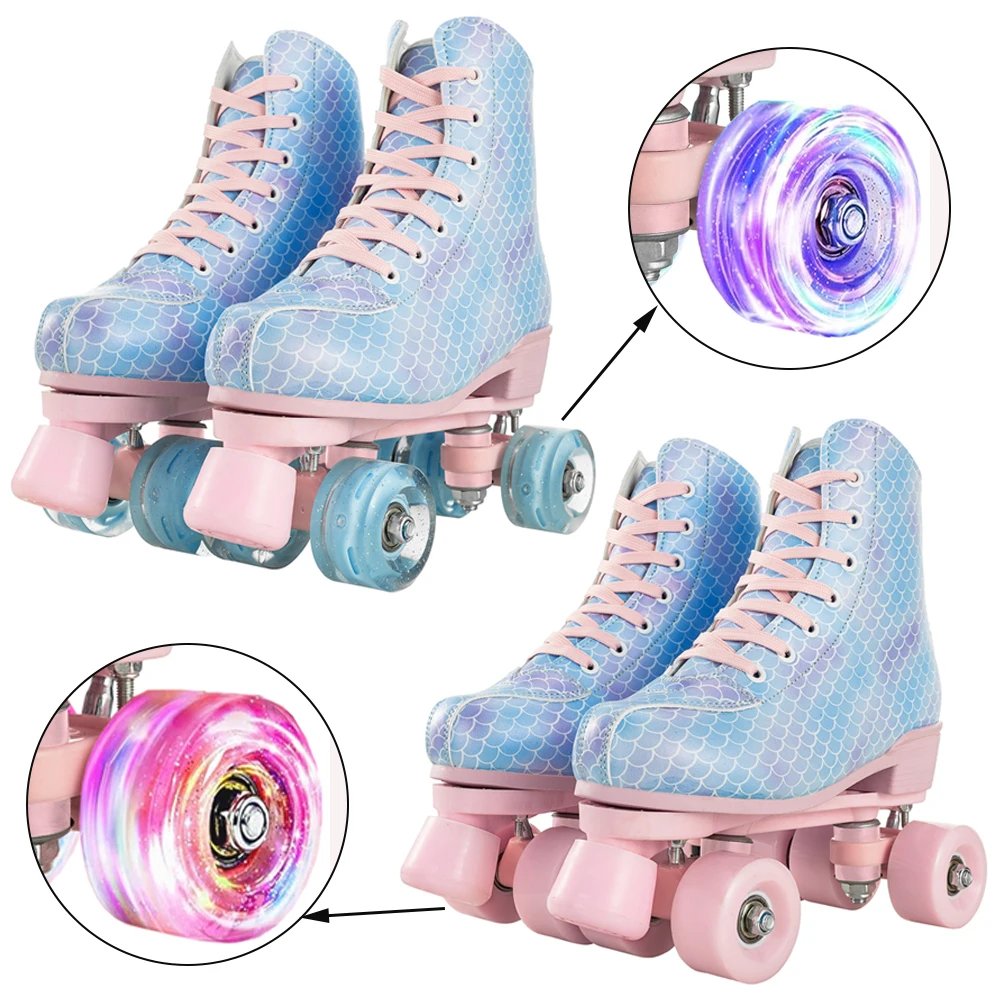 Quad Roller Skate Shoes For Women Adult Flashing Double Row 4 Wheels Skates Outdoor Skating Training Sport Skate Sneakers 2024