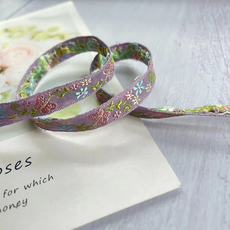 20 Yards/lot Ethnic Style Webbing Woven Jacquard Ribbon Butterfly flowers for Garment accessories  LS-2221 Width 1 CM