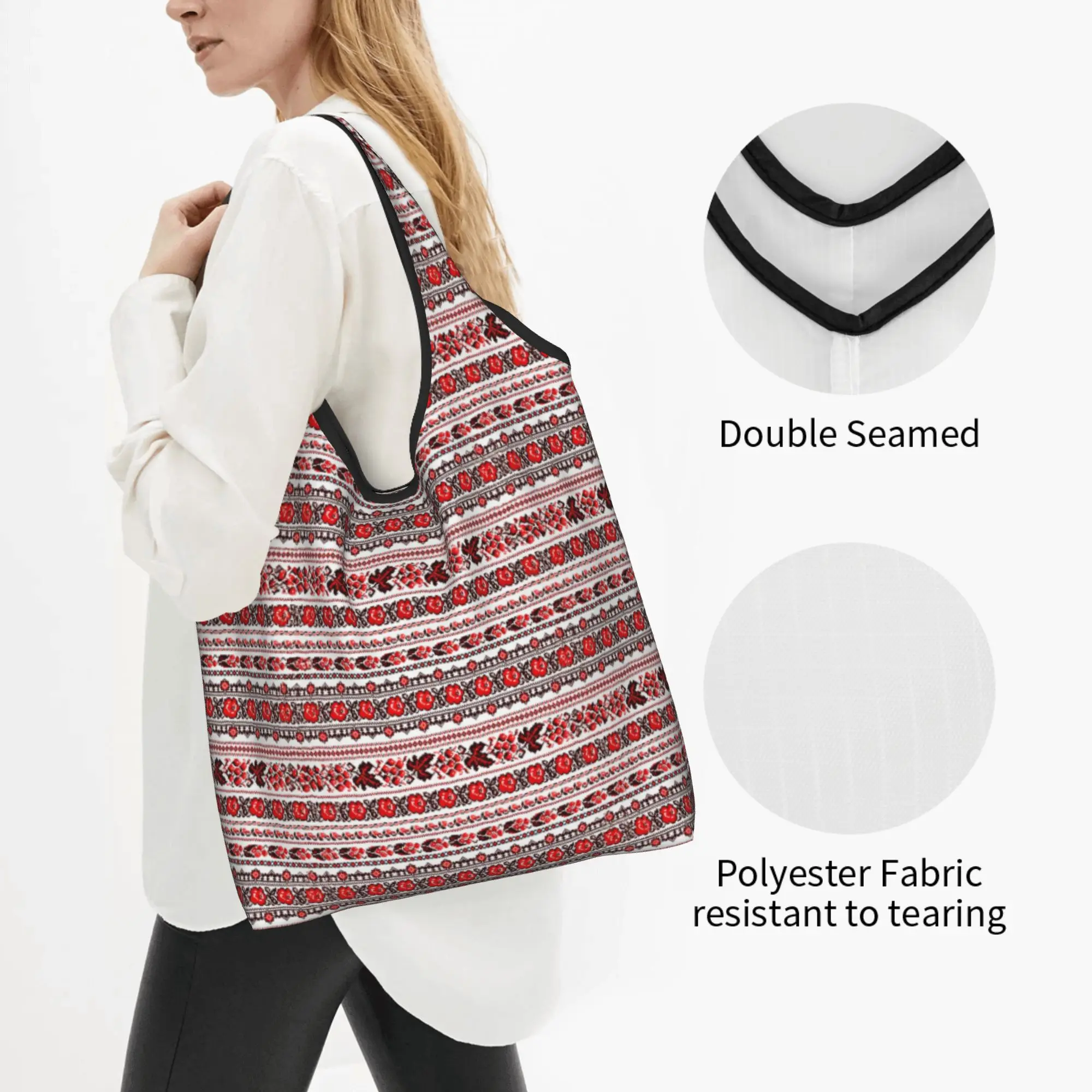Vyshyvanka Ukrainian Embroidered Grocery Tote Shopping Bags Funny Bohemian Geometric Shopper Shoulder Bags Big Capacity Handbags