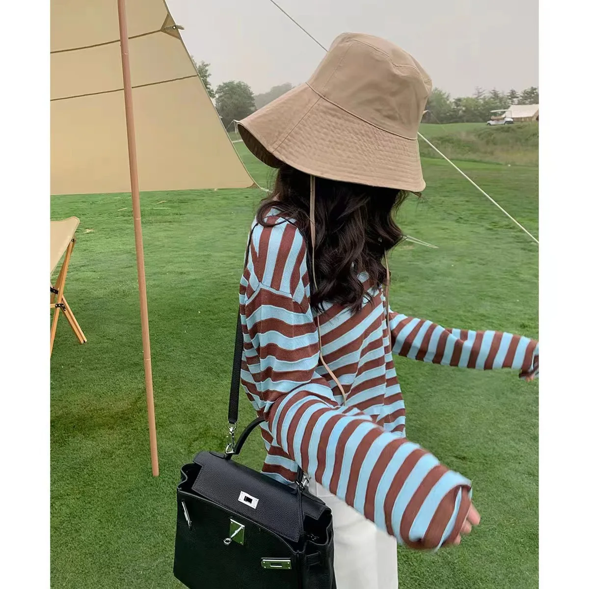 ملابس تريكو مخططة من الكتان من LICKYSENIOR ملابس خارجية صيفية رفيعة للحماية من الشمس ملابس خارجية فضفاضة عالية الجودة من TikTok Taobao بياقة بولو وأكمام طويلة #1