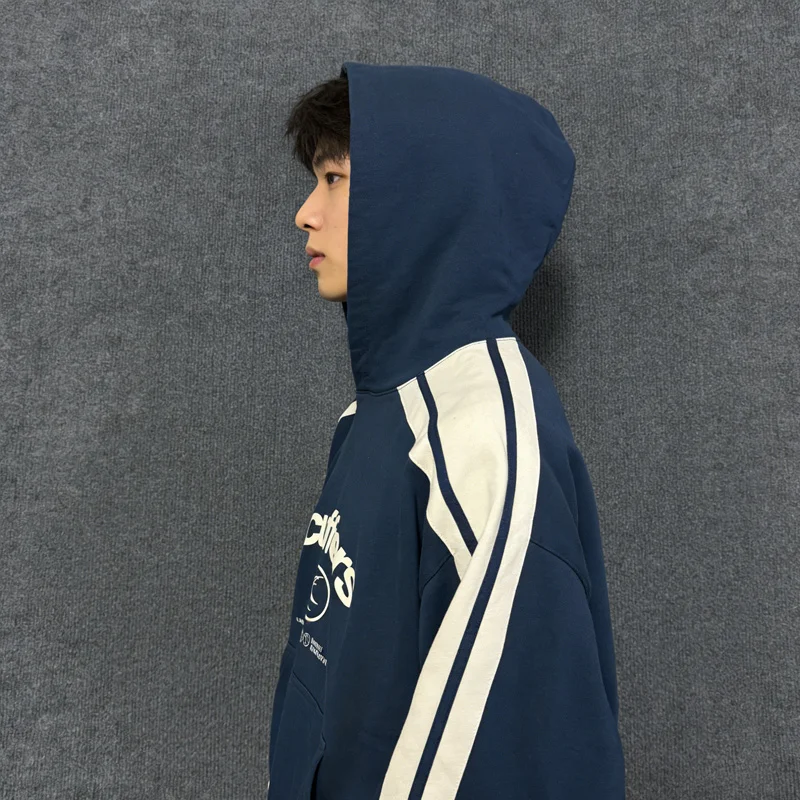 Sweat-shirt bleu tendance pour hommes et femmes, à manches longues, style Ins, hauts d'automne, vête