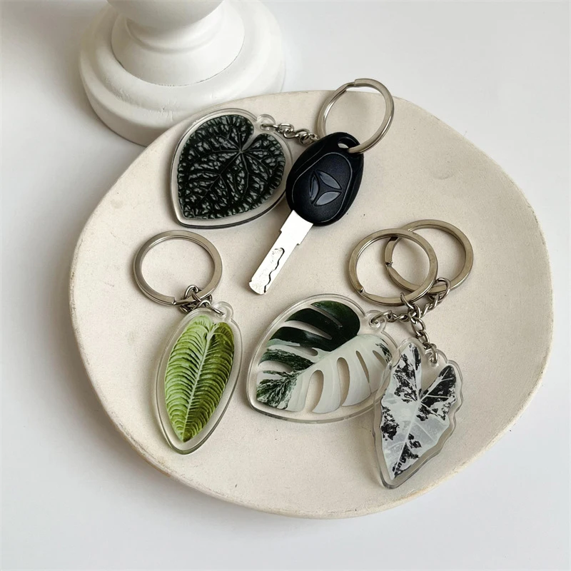 Plant Acrylic Keychain MONSTERA Adasonii Leaf Foliage Key Chain Anthurium Plant Mom Gift Accessories for Car Keys Bag Charm