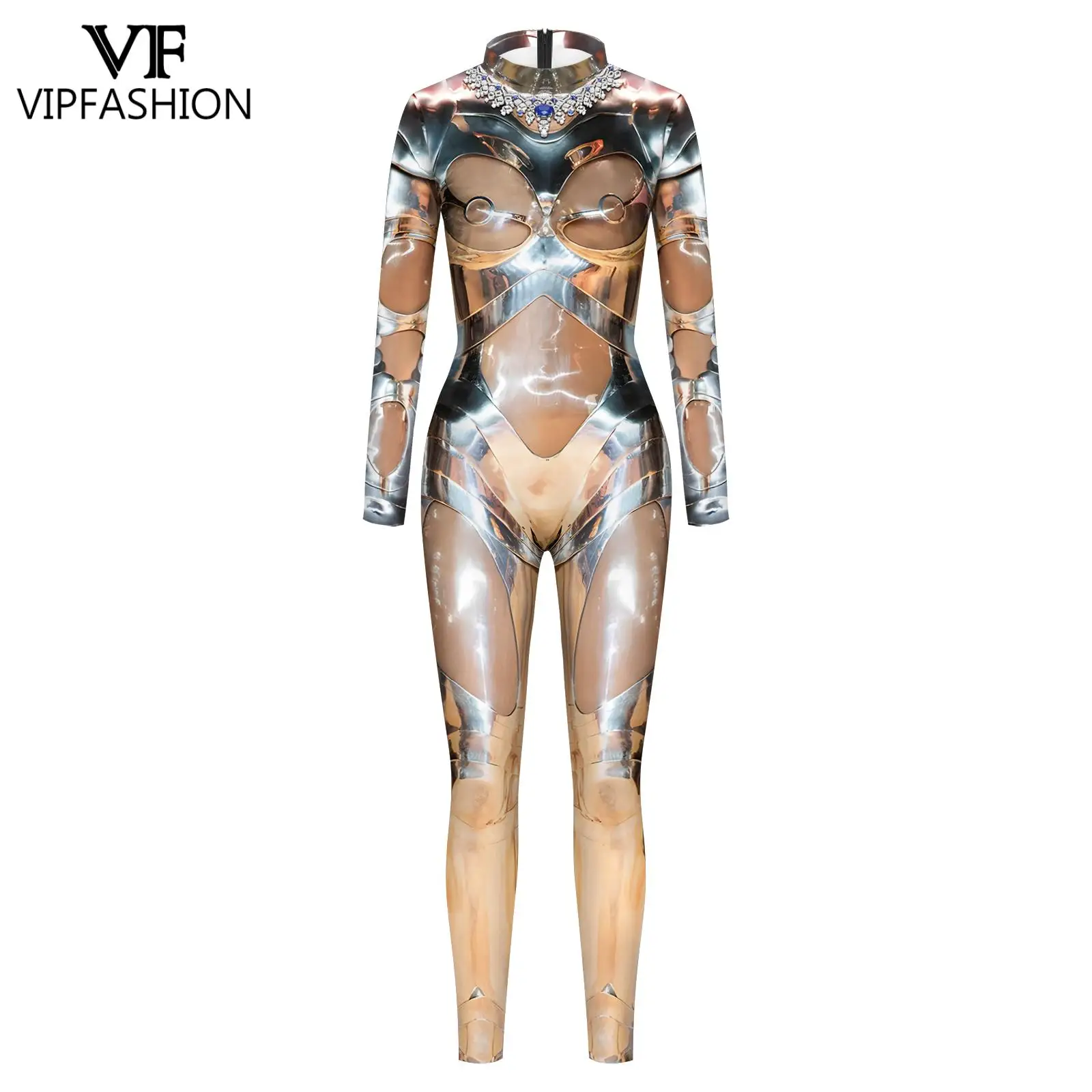 Vip Fashion Punk Robot Zentai Pak Vrouwen 3d Digitale Jumpsuit Sexy Bodysuit Festival Party Catsuit Fashion Cosplay Kostuum