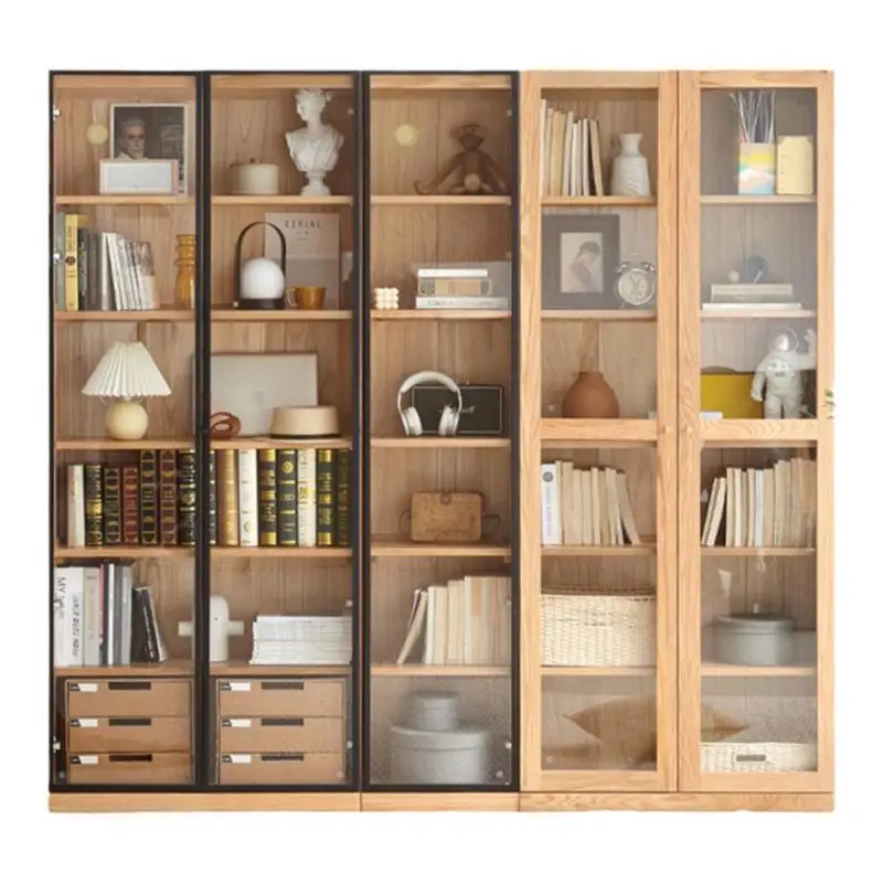 

Solid wood bookcase Simple modern study furniture Oak locker Living room with glass door Display cabinet