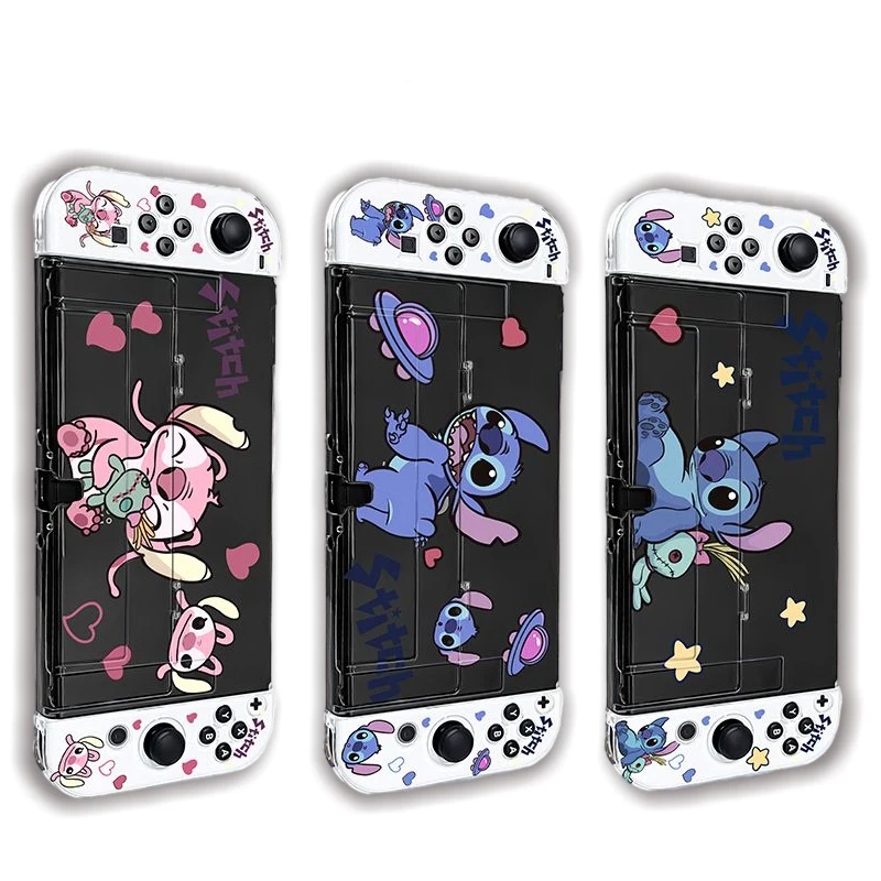 Disney Cute Stitch Angel Hard Protective Case for Nintendo Switch NS OLED Game Console Controller Gaming Anti-wear Accessories