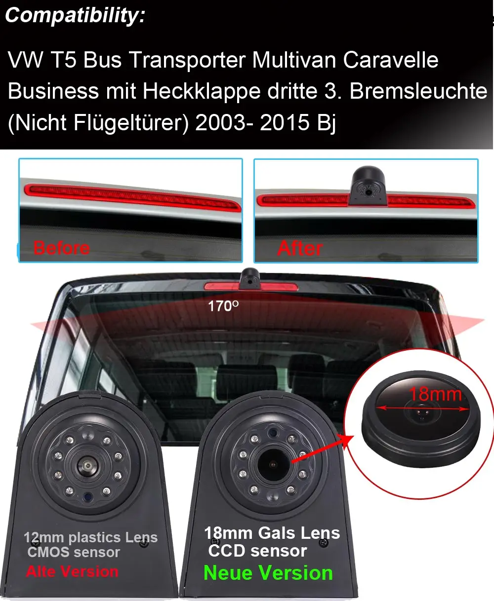 Car rear view back camera for VW T5 Transporter Multivan Caravelle Business heckklappe dritte 3 bremsleuchte
