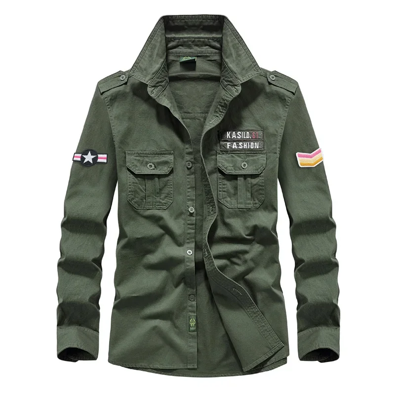 Camisas militares de manga larga para hombre, camisas informales de algodón con múltiples bolsillos, camisas de herramientas de calidad, camisas de