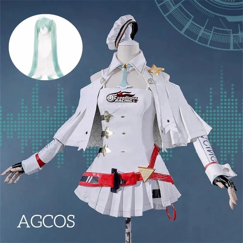 AGCOS 2023 disfraz de carreras Miku para mujer, trajes de carreras sexys y encantadores, conjuntos de Cosplay de Anime Miku, peluca, monos, ropa