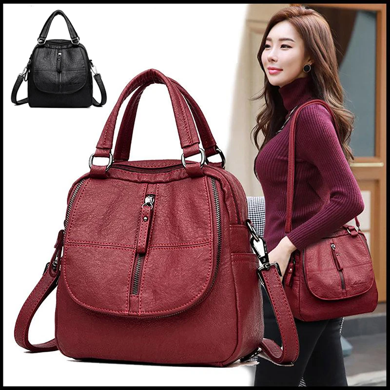 Cute Black Red Women Backpacks Fashion Shoulder Crossbody Bags For Girl Bookbags Solid Small Schoolbags Travel Bag