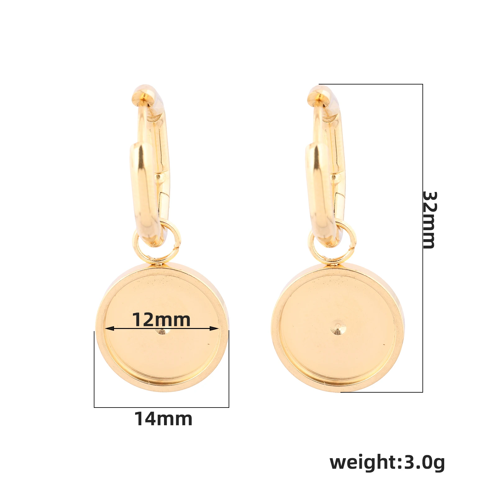6pcs Stainless Steel Gold Plated Leverback Earring Hoop Clasps Diy Fit 12mm Cabochon Earrings Base Setting Blanks image 2