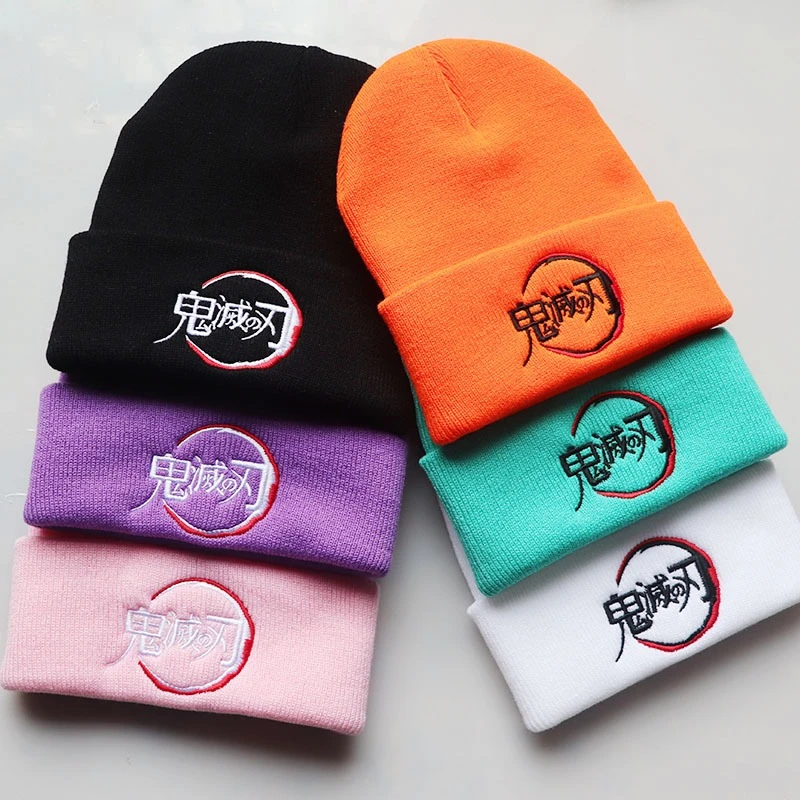 Anime Dämon Slayer Gestrickte Hüte Winter Woolen Hut Für Männer Frauen Im Freien Wärme Gestickte Mützen Stricken kappe Hip Hop Skullies Kappe