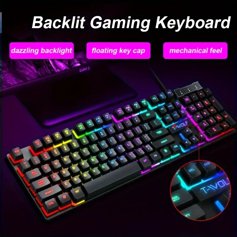 

1pc Cool Backlit Gaming Keyboard 104-key Floating Key High And Low Distributed Mechanical Feel Keyboard