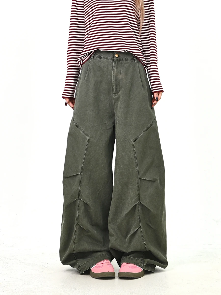 

Lazy Girl Loose Women's Workwear Jeans Folded Hem Long Pants Street Sle Retro Korean Spring New Arrival Durable Fabric