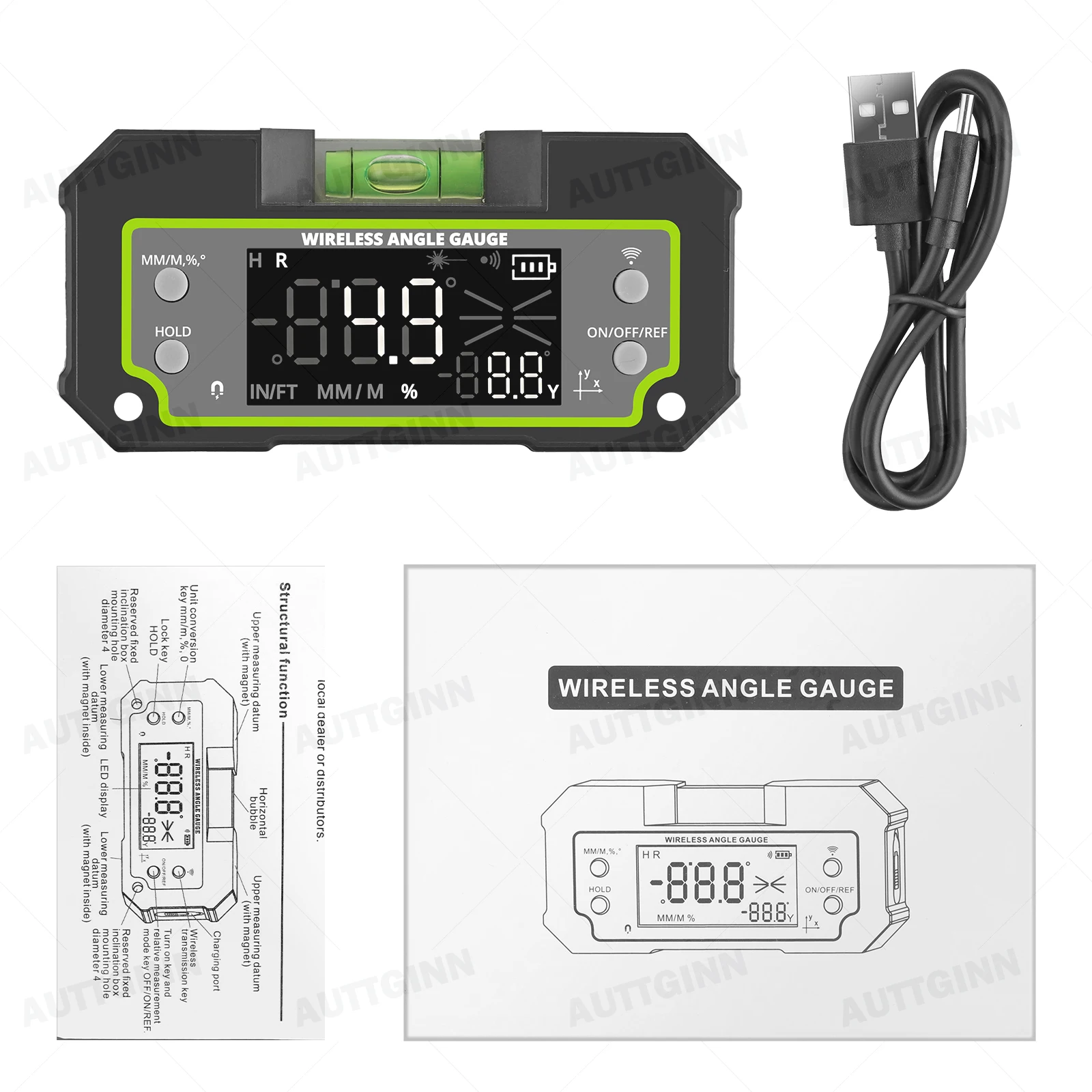 Bluetooth Level Inclinometer Dual Axis Digital Protractor Measuring Angle Ruler Biax Rechargable magnetic Level Box 0.1 Degree