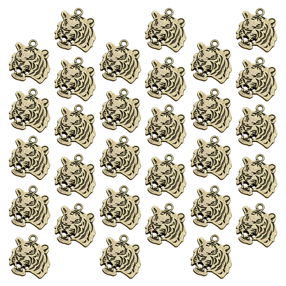

30pcs Tiger Head Pendant Alloy Charm DIY Jewelry Making Necklace Bracelet Vintage Silver Bronze Decorative Accessories
