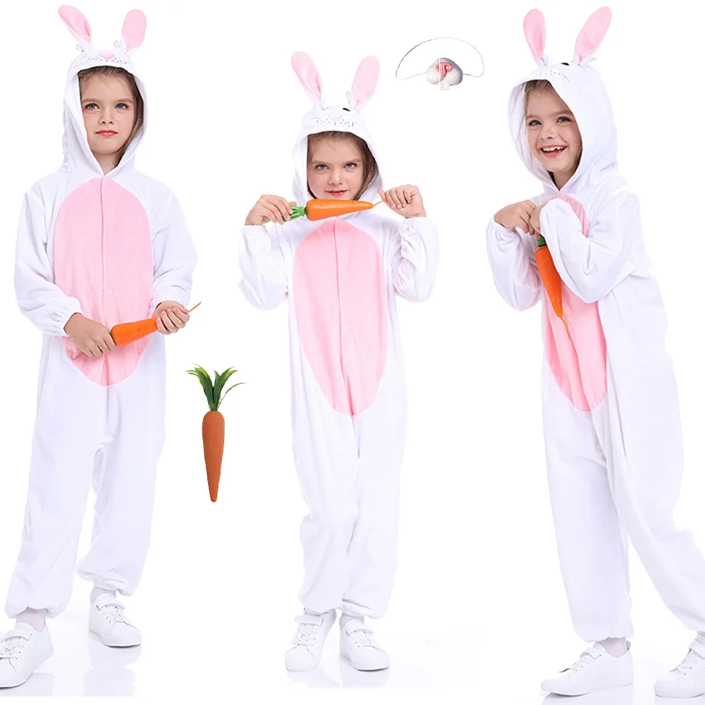 Easter Bunny Cosplay Costume Kids Children Jumpsuit Pajamas Bathrobe Girls Boys Outfits Halloween Carnival Party Disguise Suit