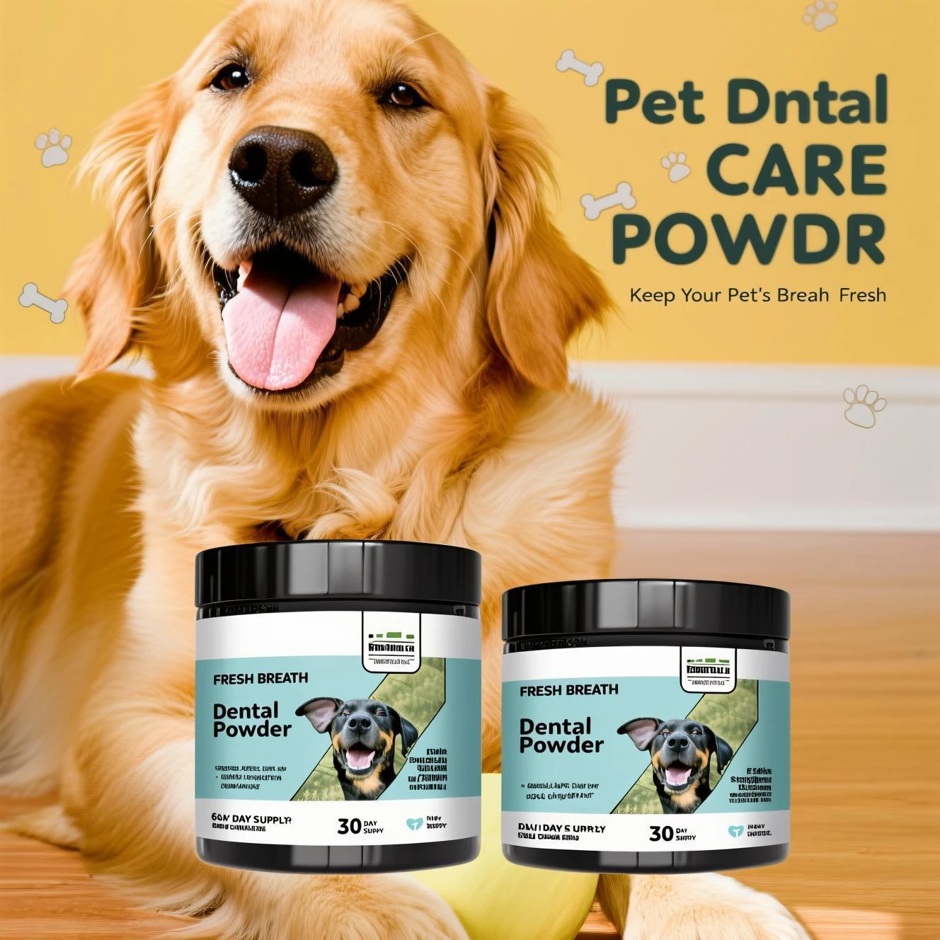 Mint Herbal Pet Teeth Powder - Anti-Tartar Formula for Dogs & Cats, Freshens Breath & Promotes Oral Health Naturally.