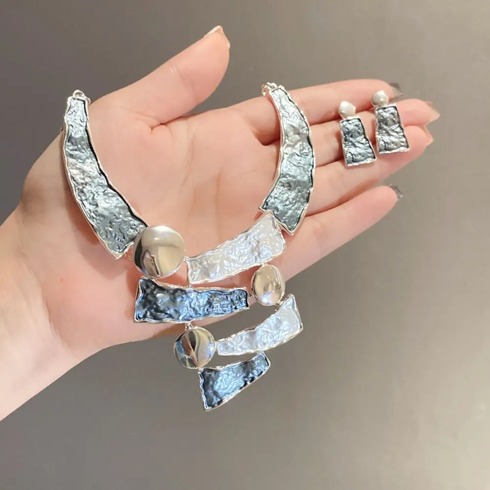 خط هندسي ملون النفط اللوحة الأقراط قلادة مبالغ فيها العصرية المرأة قلادة القرط مجموعة سلسلة الترقوة