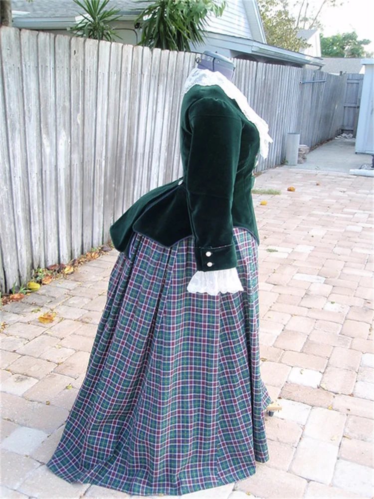 

18th Century Victorian Velvet Top Plaid Dress Costume for Women Medieval Ball Gown Dress Vintage Fancy Halloween Outfit