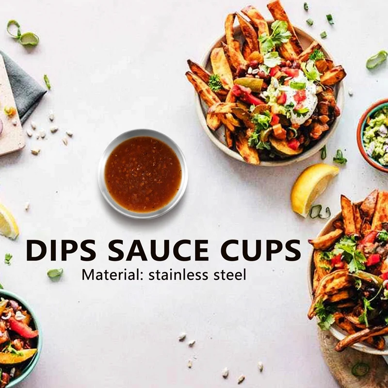 12 عبوة جديدة من أكواب صلصة البهارات المصنوعة من الفولاذ المقاوم للصدأ، أكواب صلصة غمس من الدرجة التجارية، أكواب بهار راميكين، أكواب جزء
