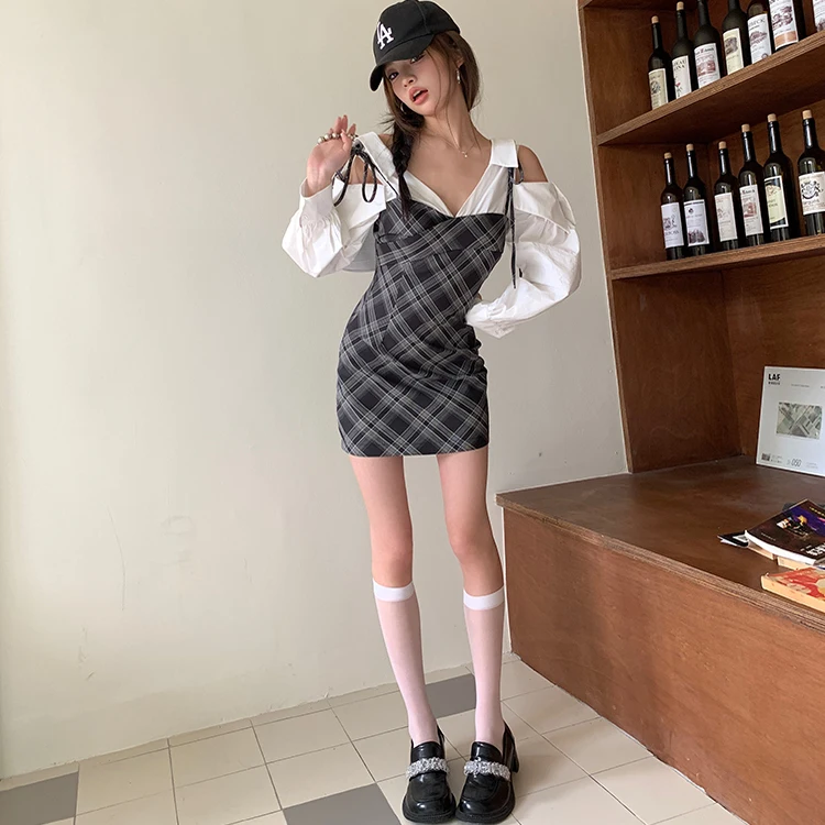 Outono inverno xadrez dr feminino design sensação pequeno ence cintura cinch picante menina bodycon saia ort dr
