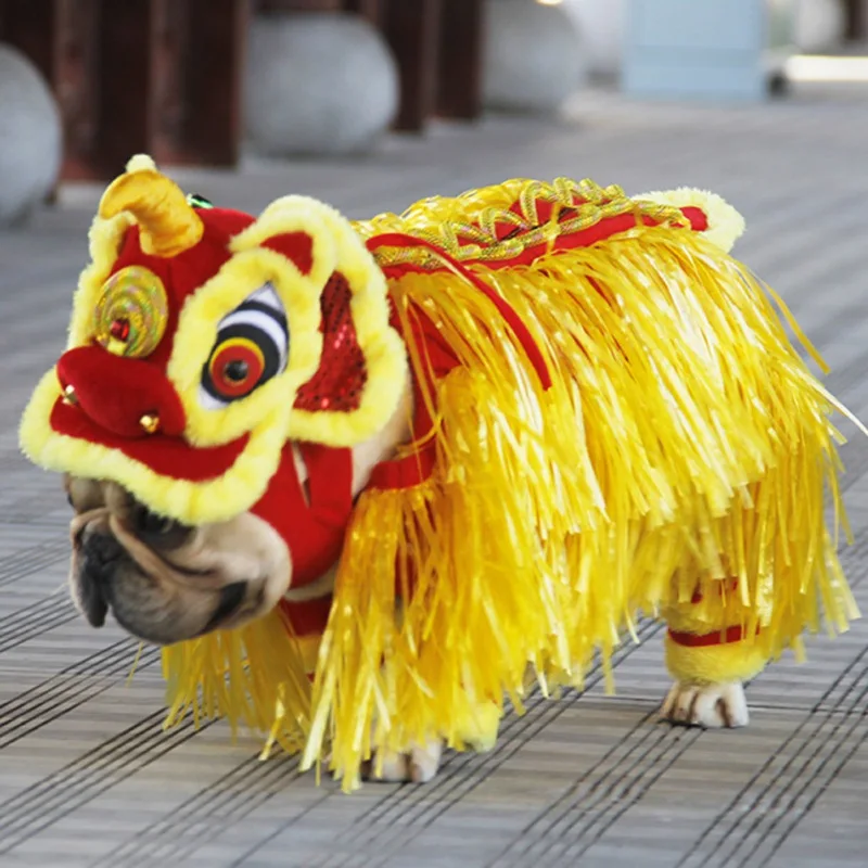 Vestiti divertenti per cani Halloween capodanno Pet danza cinese leone Costume Dog Party Lion Dance Red Festive Lucky Cat Clothes