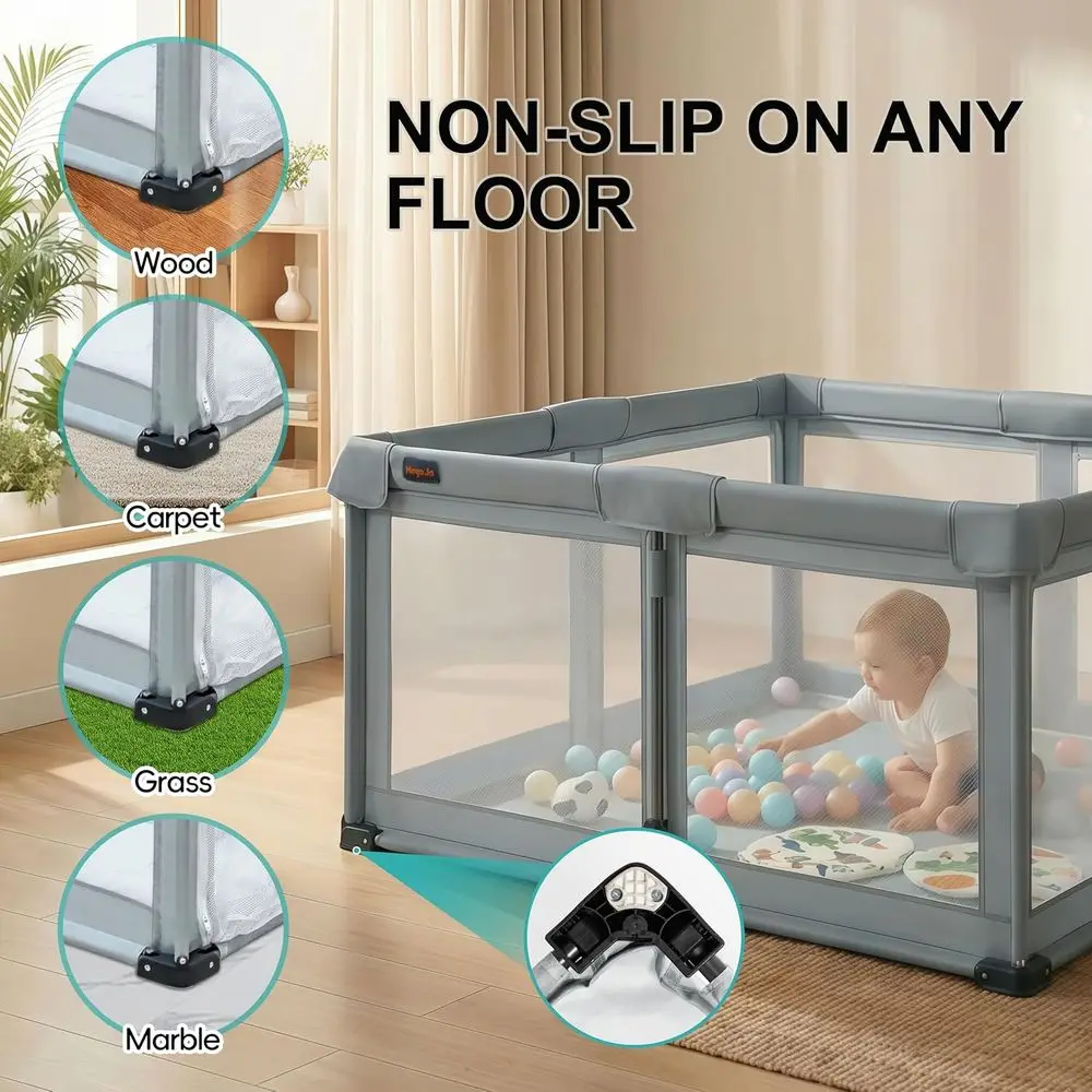 روضة أطفال محمولة قابلة للطي للرضع والأطفال الصغار، 59 × 71، للاستخدام الداخلي/الخارجي، رمادي بارد #5
