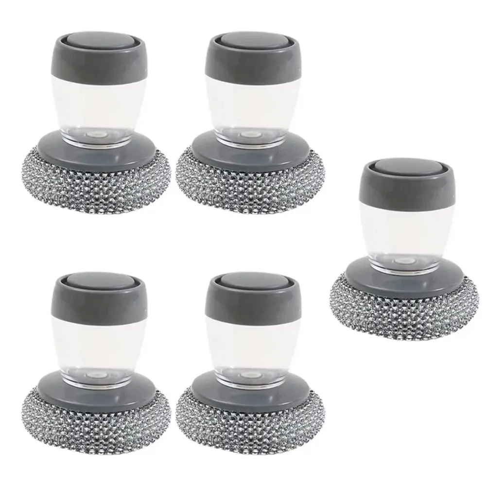 

5Pcs Creative Dish Cleaning Brush Press Type Detergent Soap Dispenser Brush Liquid-added Ball Durable Pot Brush Scrubber