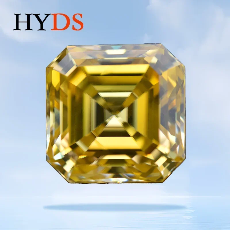 

Moissanite Stone Golden Yellow Color Asscher Cut Pass Diamond Tester for Charms Jewelry Making Materials with GRA Certificate