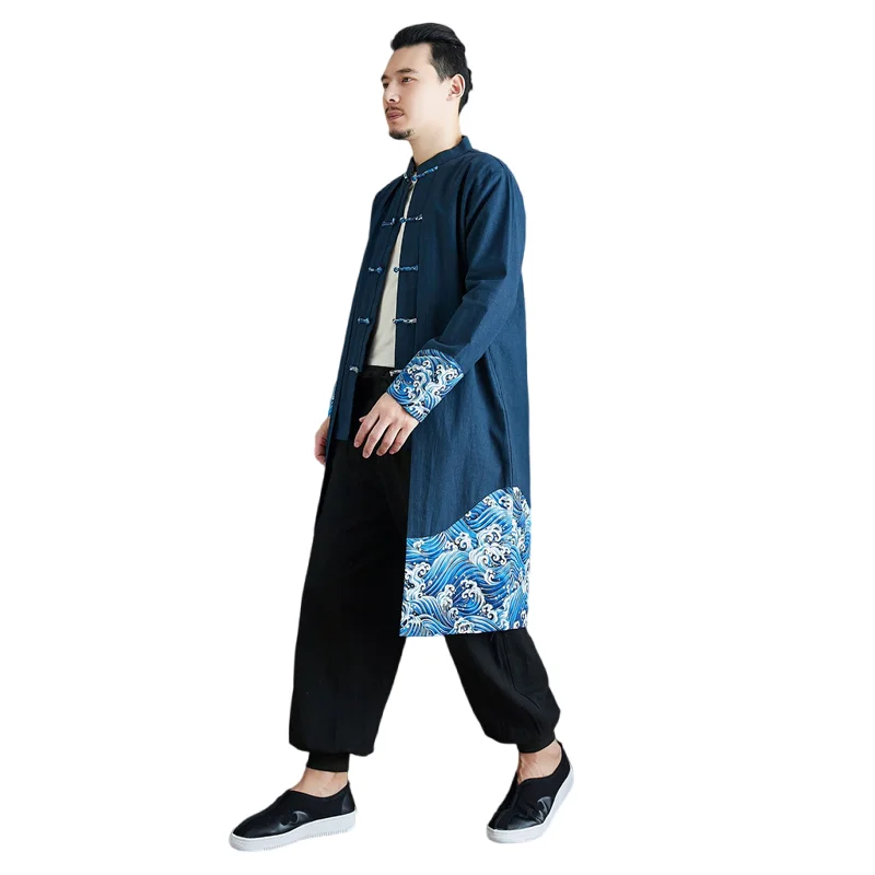 

Men Japanese Kimono Coat Loose Yukata Outwear Long Tops Vintage Chinese Men's Traditional Hanfu Jackets Cardigan Linen Tai Chi