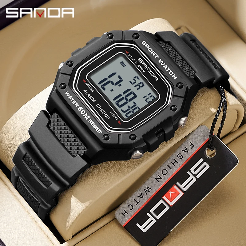 SANDA 2156 Fashion Mens Watch Military Water Resistant Sport Watches Army Big Dial LED Digital Wristwatches Stopwatches For Male