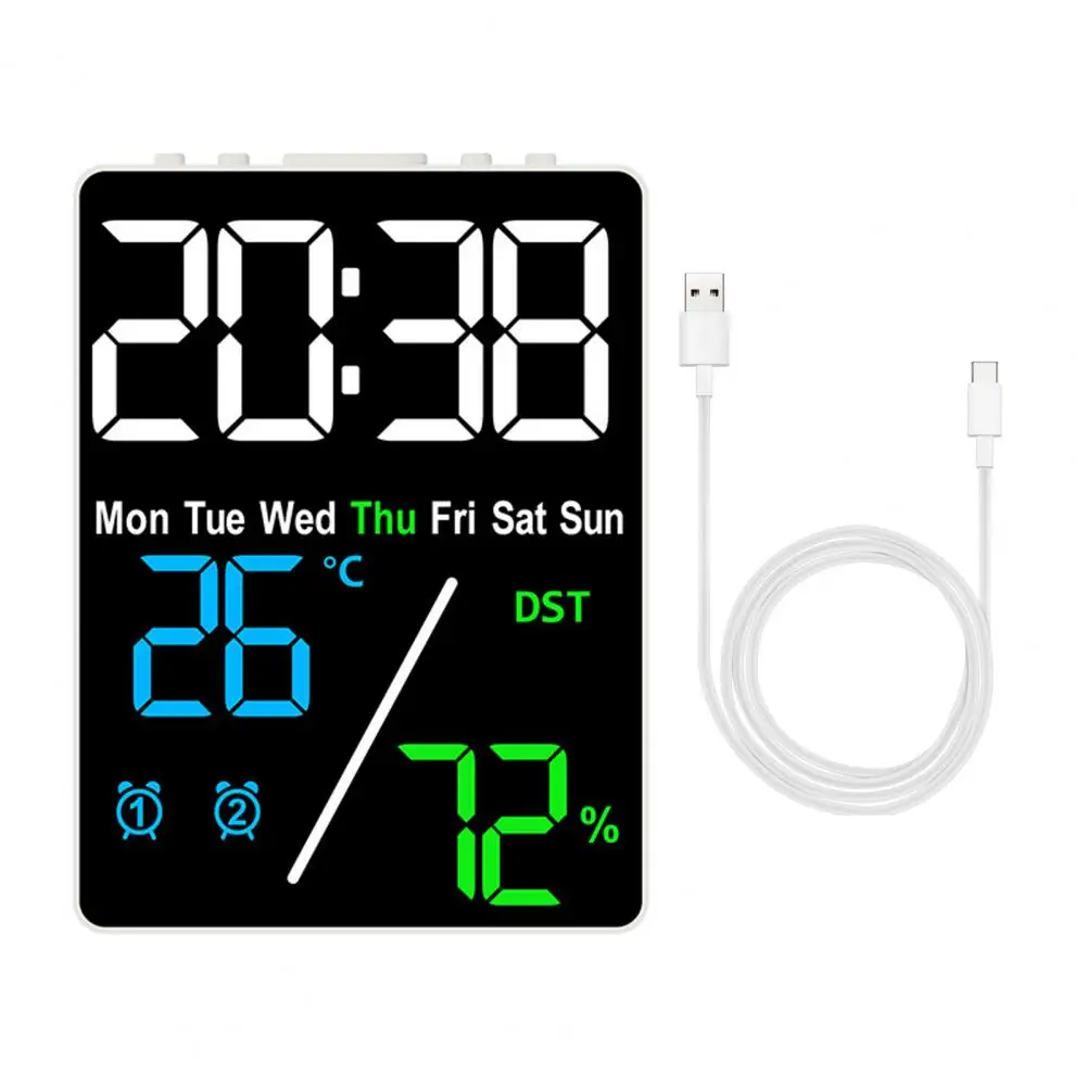 Dual Alarm Clock Screen Digital Alarm Clock with Brightness Adjustment Humidity Temperature Display Multifunctional for Home