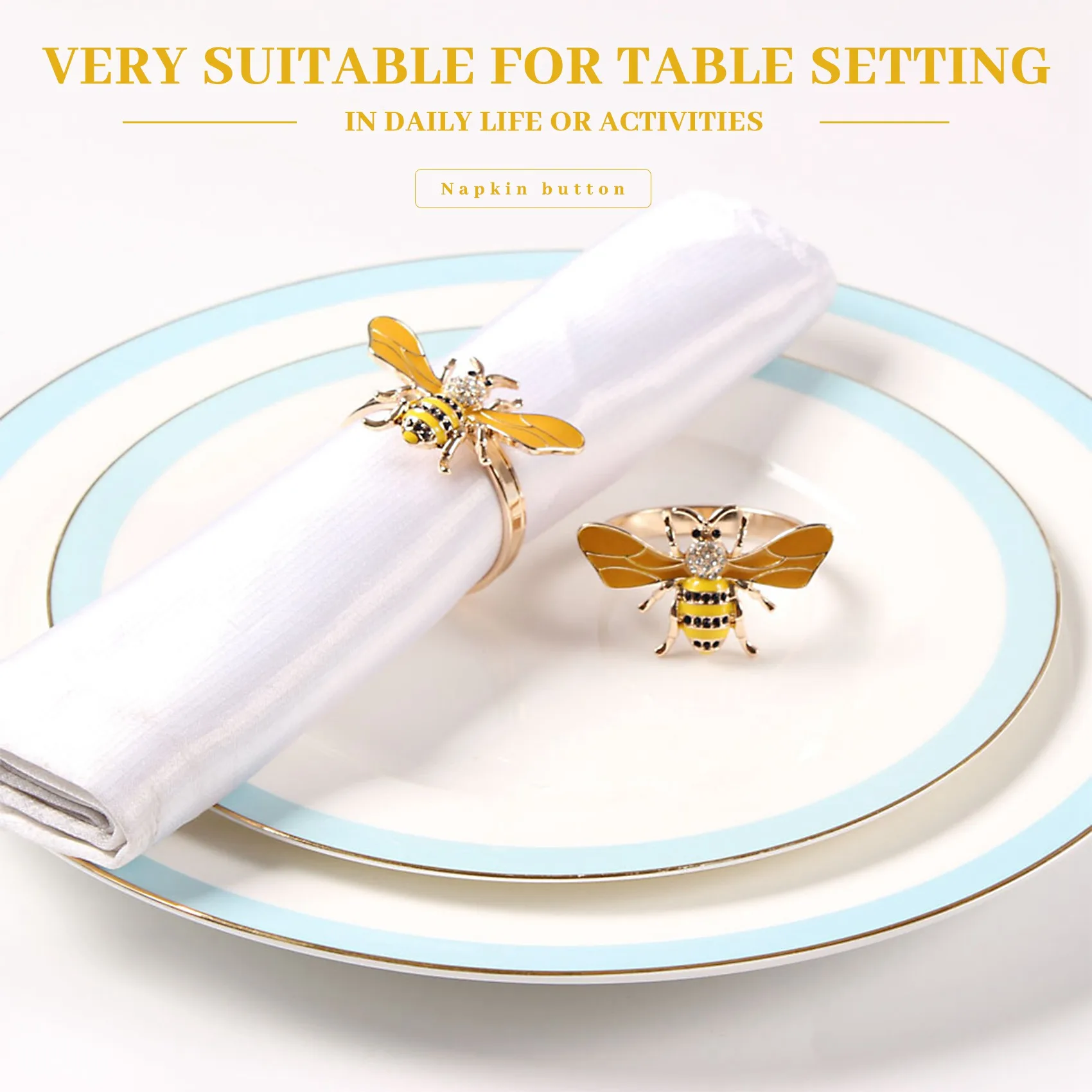 6PCS Design Metal Napkin Ring Towel Buckle Bee Napkin Holder Wedding Party Holiday Hotel Table Decoration