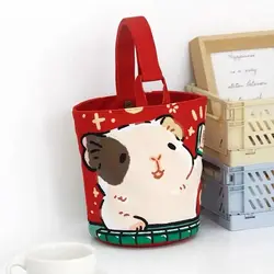 Cartoon Printed Cute Guinea Pig Bucket Bag New Large Capacity Portable Cylinder Bags Canva Tote Bag