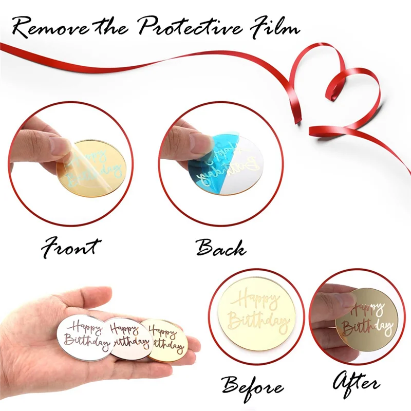 

24Pcs Acrylic Happy Birthday Mirror Cake Disc for Cupcake Decoration