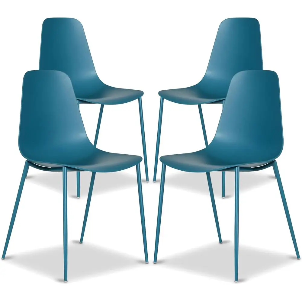 

Набор из 4 пластиковых обеденных стульев цвета океанской зелени с металлическими ножками - простая сборка, подходят для использования в помещении и на улице.