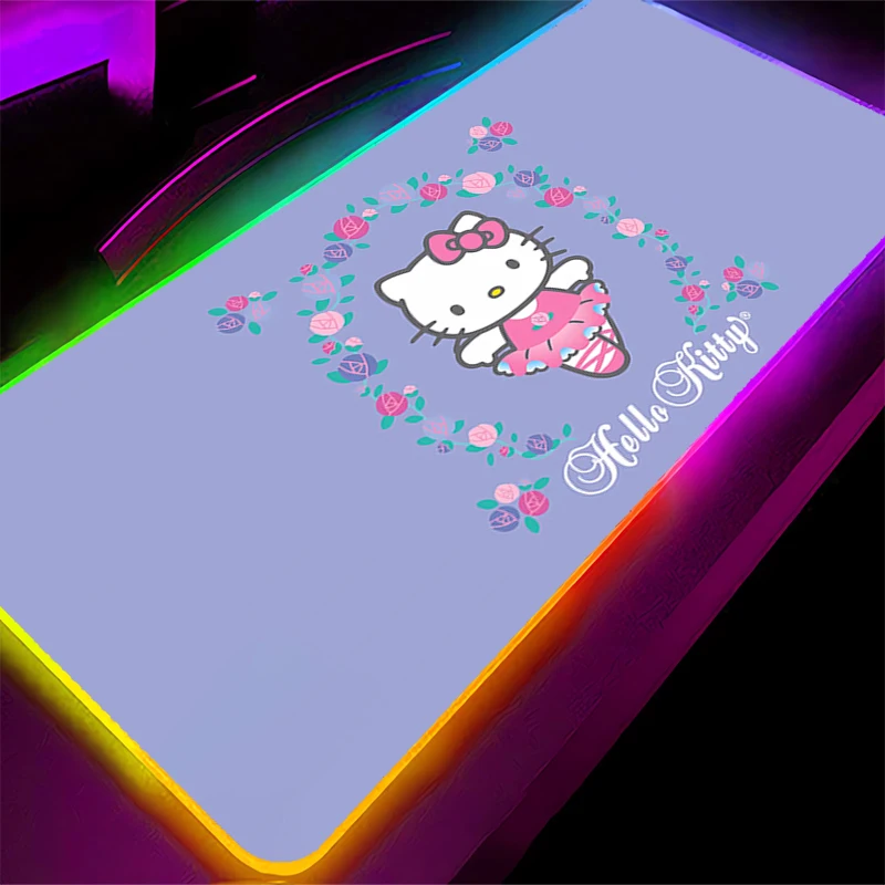 Mouse pad rgb hello kitty, borda de travamento, tipo velocidade do computador, tapete para jogadores de e-sports, teclado de laptop, led, mousepad, tapete de mesa