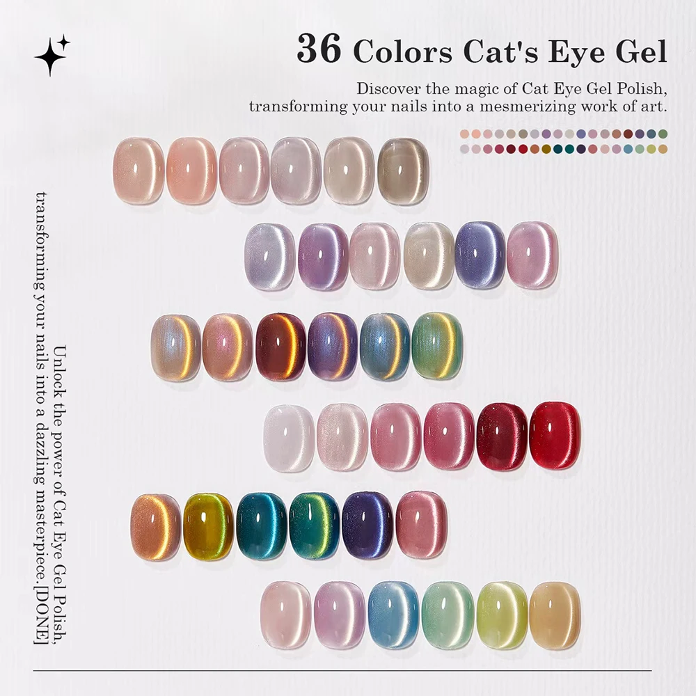 Vendeeni 36 Farben/Set Farbiges Kristall-Katzenaugen-Gel-Nagellack mit Glasperlen, Magnetischem UV-Härtungsgel und Display – Detail 4