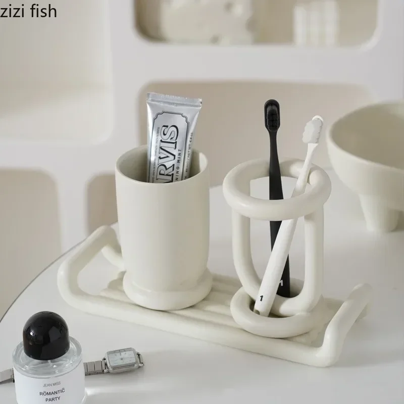 

Bathroom Toiletries Mouthwash Cup Toothbrush Holder Storage Tray Ceramic Bathroom Set Bathroom Shelves Couple Cups Storage Racks