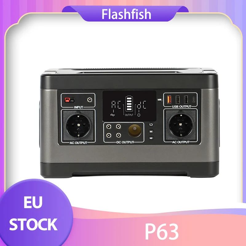 Flashfish P63 Portable Power Station, 520Wh/140400mAh Lithium Battery Solar Generator, 500W AC Output, 5xDC Ouputs, 4xUSB Output