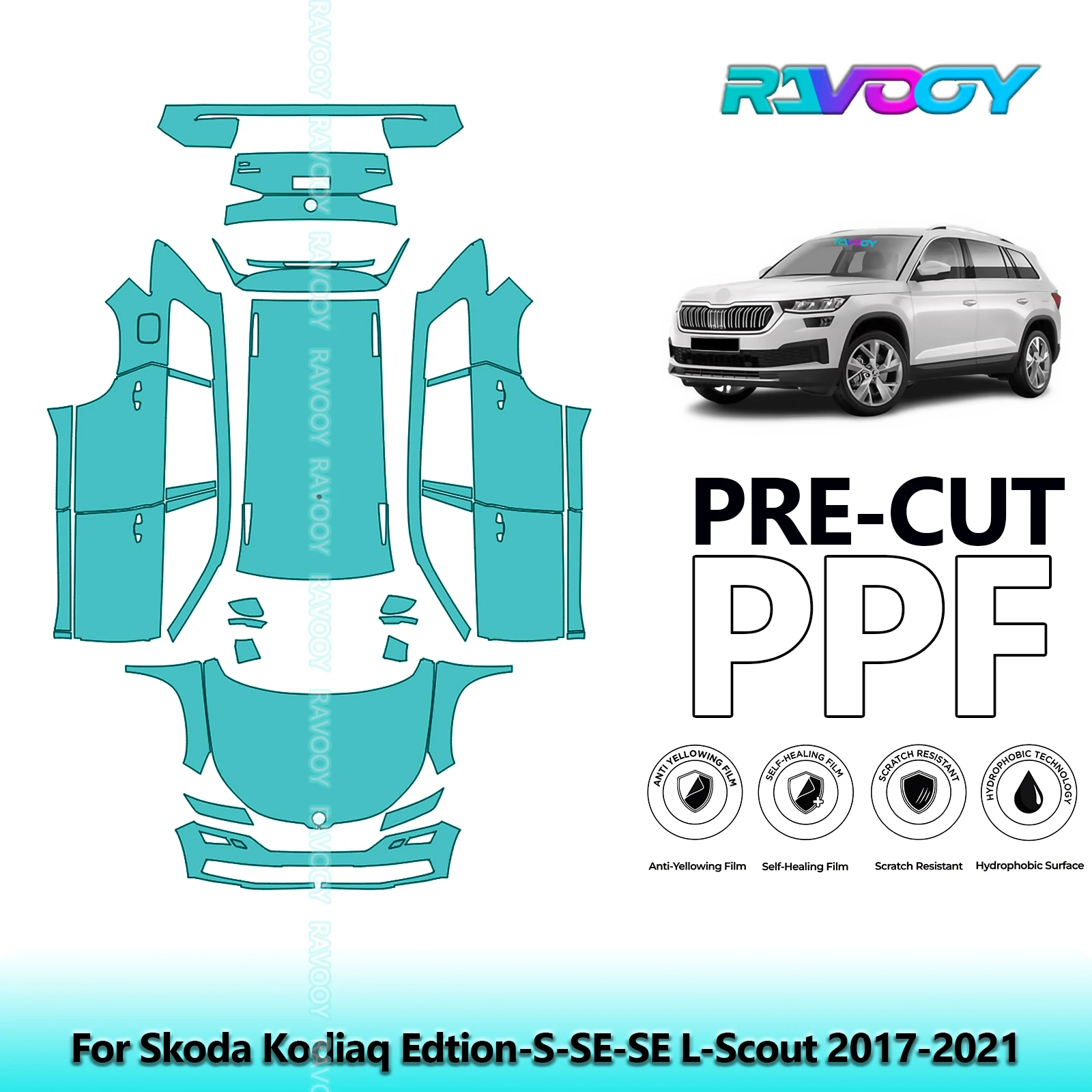 

Полный автомобильный прозрачный бюстгальтер, предварительно вырезанная защитная пленка для краски PPF для Skoda Kodiaq Edtion-S-SE-SE L-Scout 2017-2021