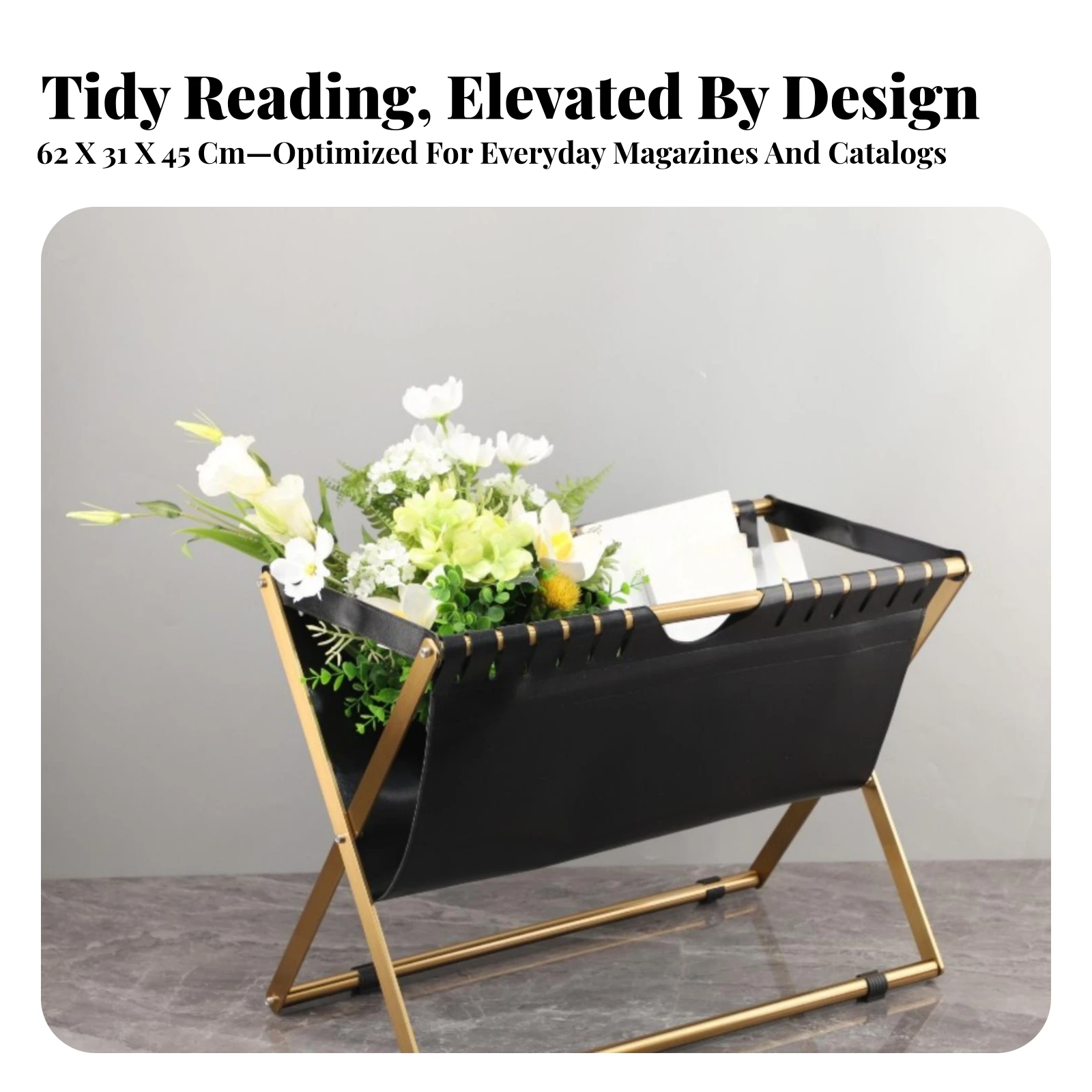 Magazine Rack with Leather Pocket Minimalist Floor Magazine Rack Literature Stand with Pockets Modern Luxury Furniture Sturdy