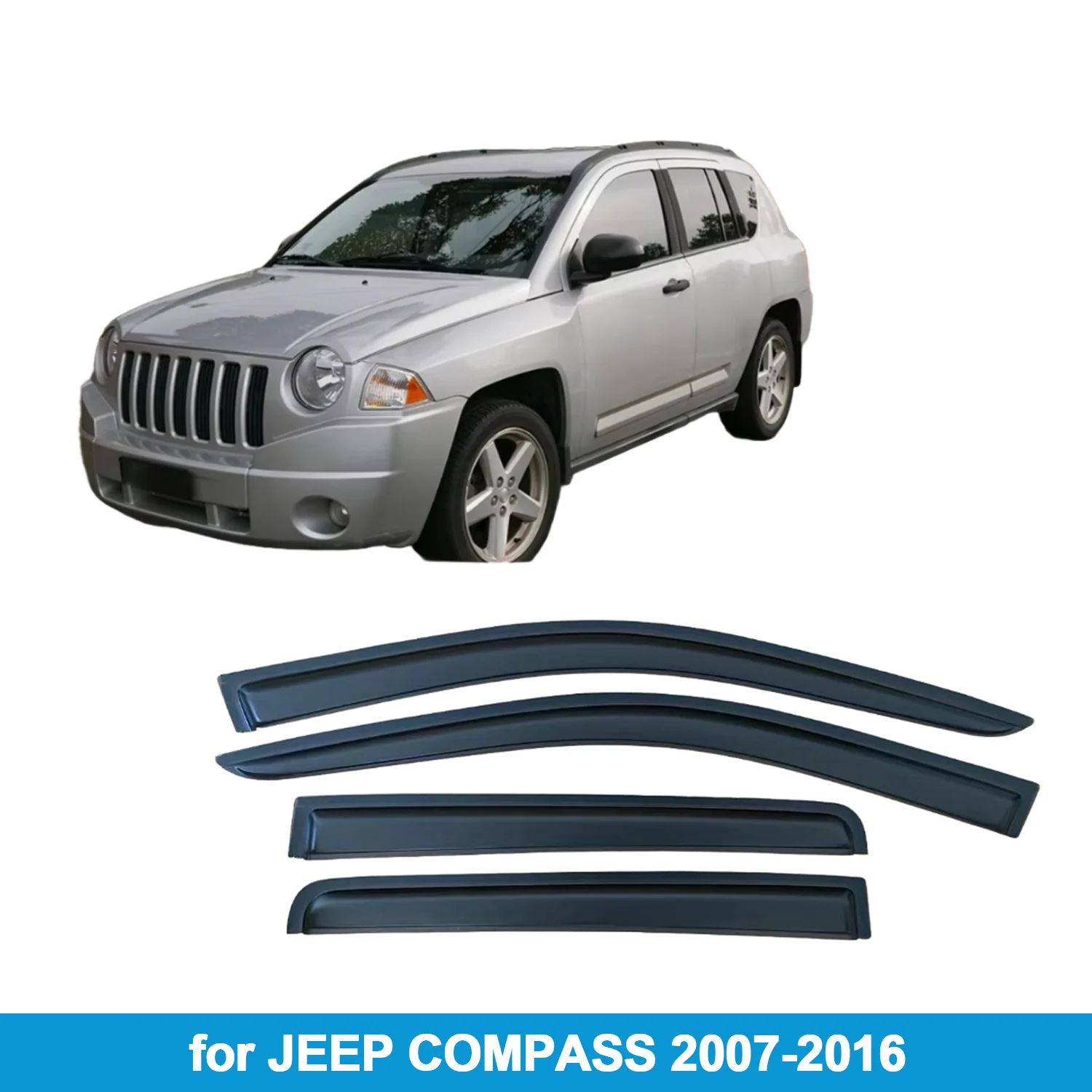 

Window Visor for JEEP COMPASS 2007-2016 Rain Guard Side Vent Deflector Weathershield Outside-Mount Tape On