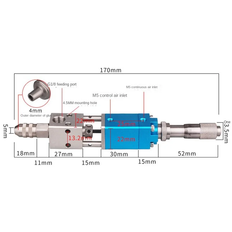 MY-2121Q Industrial Dispensing Valve Pneumatic Double-Acting Needle-off Glue Dispensing Valve With Micrometer Adjustment Knob NY