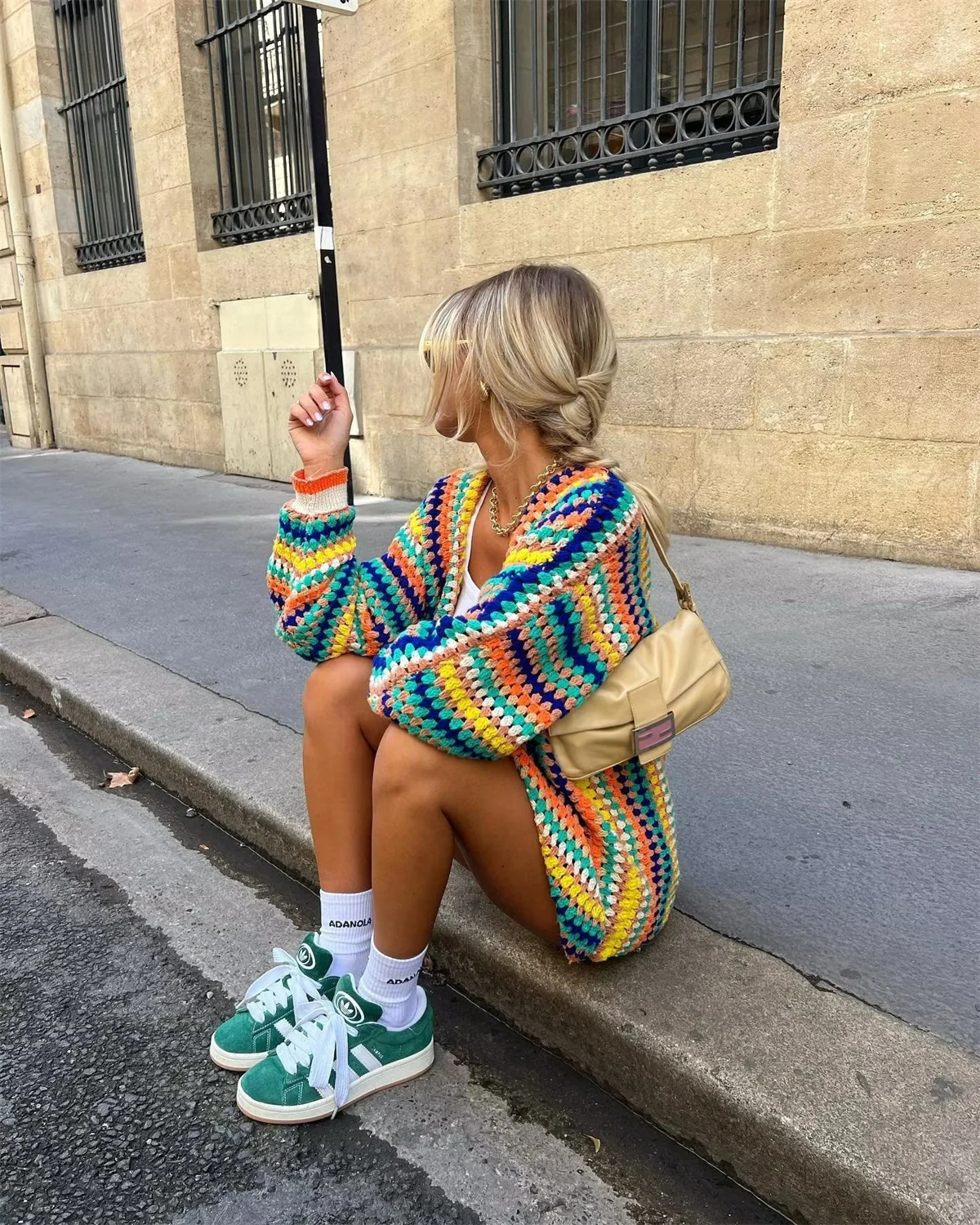 Women's Knitted Colorful Cardigan Long Sleeve Fashion Sweater 2024 Autumn Winter Loose Sweaters Casual Ethnic Style New In Coats