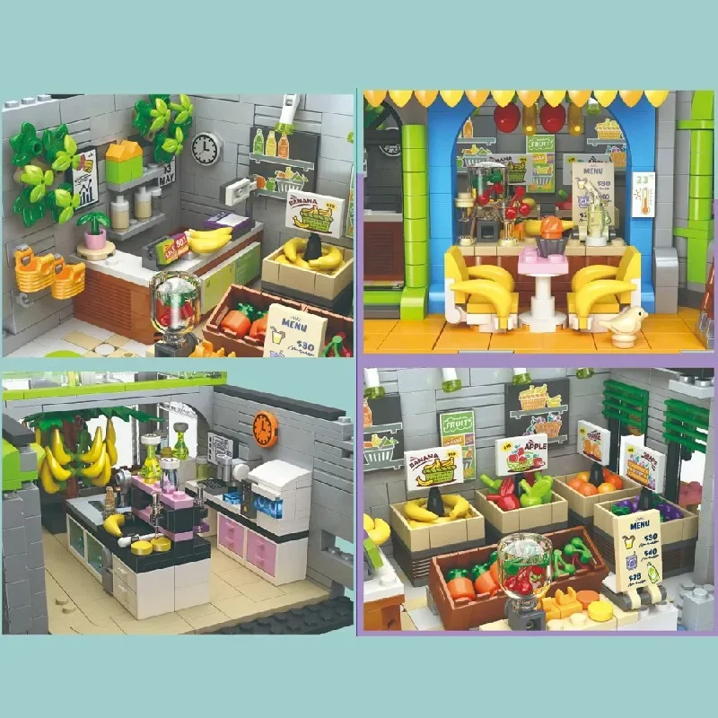 2165PCS Banana Shop House Building Set City Store Architecture Modular Building Block Assembly Model Kit DIY Toys Christmas Gift