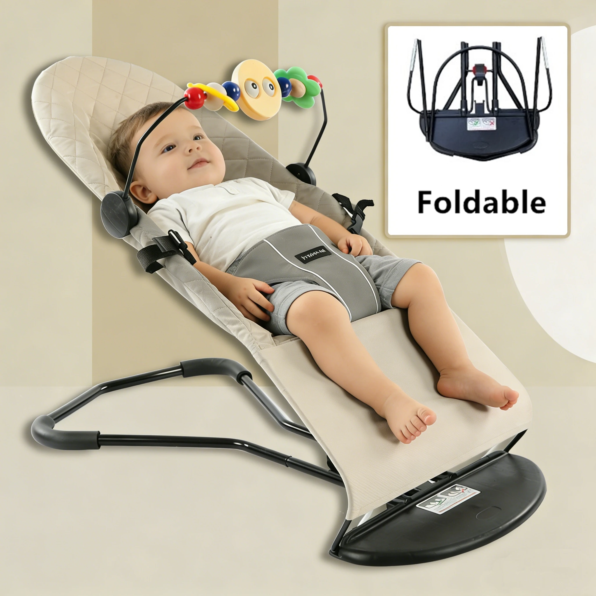 Hip-Healthy Baby Bouncer Seat with Toy Bar Stand -  Natural Rocking 2-in-1 Foldable for Newborns 0-2 Years (8-29lbs)